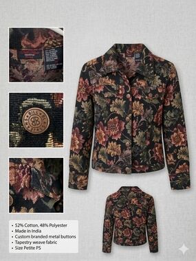 Bill Blass Multi Floral Tapestry Jean Jacket